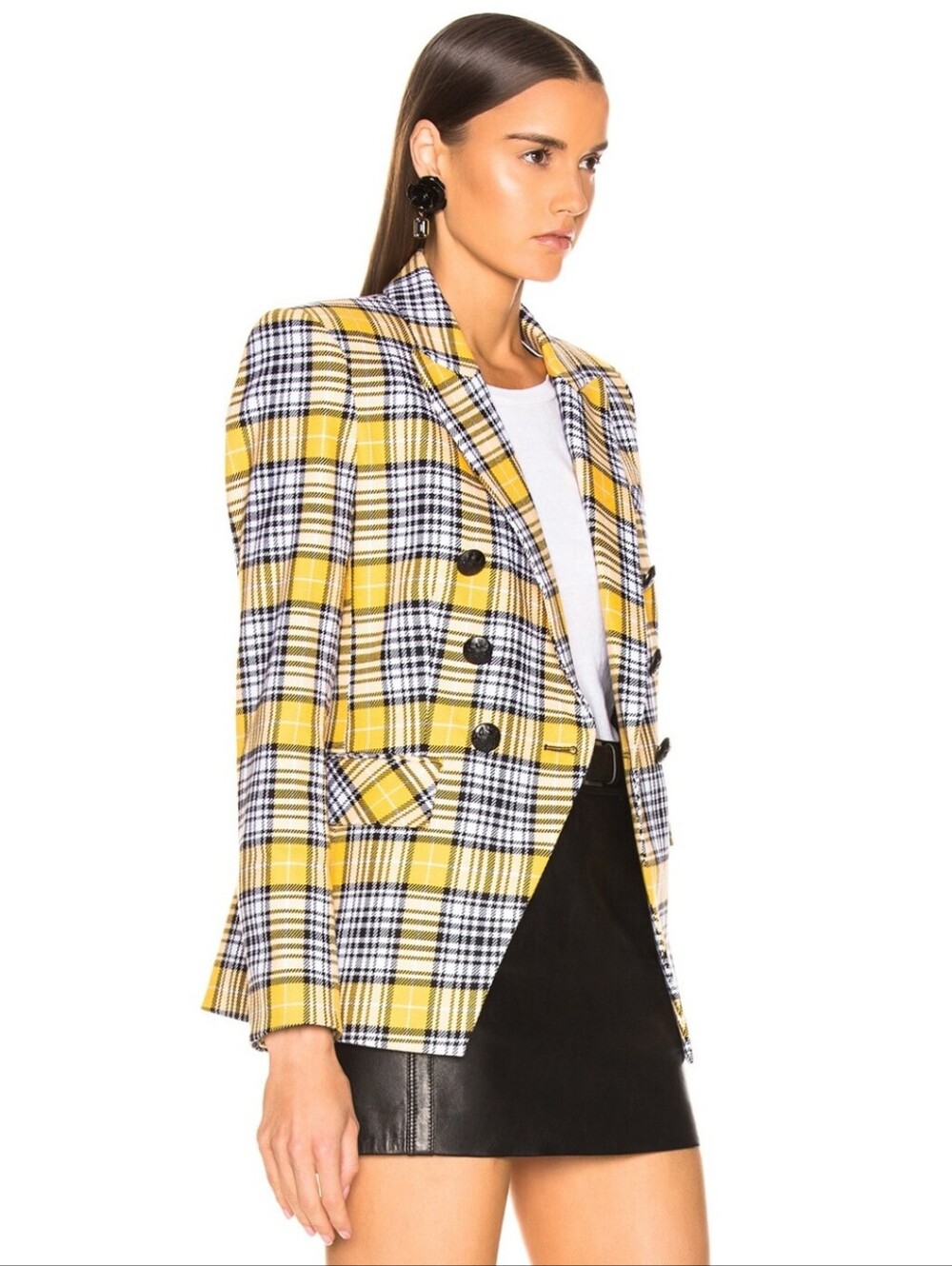 Veronica Beard Miller Plaid Yellow Black Double-Breasted Dickey Jacket Size 4